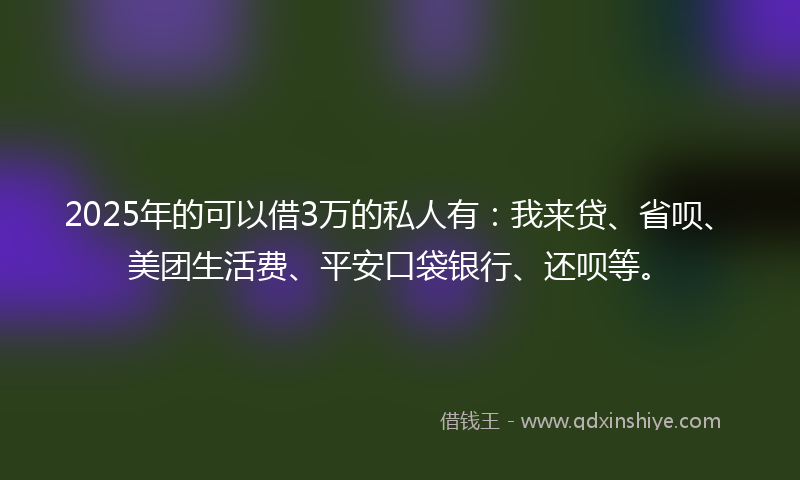 2025年的可以借3万的私人有：我来贷、省呗、美团生活费、平安口袋银行、还呗等。