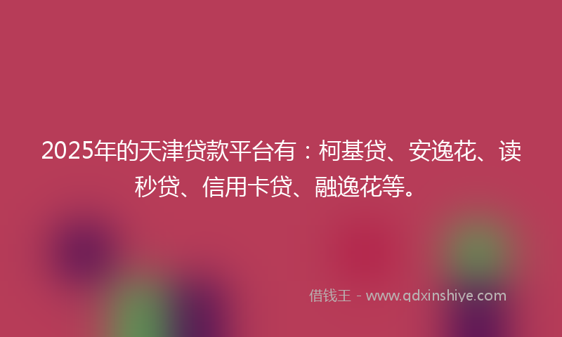 2025年的天津贷款平台有：柯基贷、安逸花、读秒贷、信用卡贷、融逸花等。