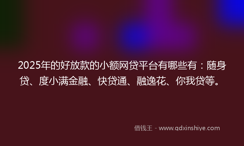 2025年的好放款的小额网贷平台有哪些有：随身贷、度小满金融、快贷通、融逸花、你我贷等。