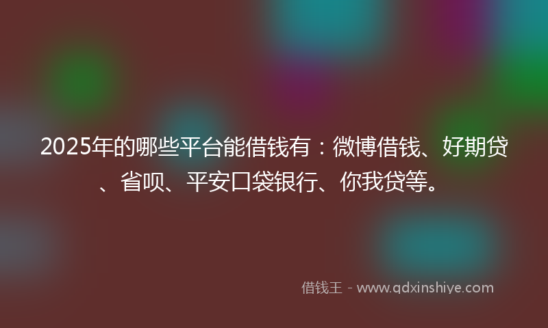 2025年的哪些平台能借钱有：微博借钱、好期贷、省呗、平安口袋银行、你我贷等。