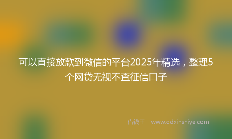 可以直接放款到微信的平台2025年精选，整理5个网贷无视不查征信口子
