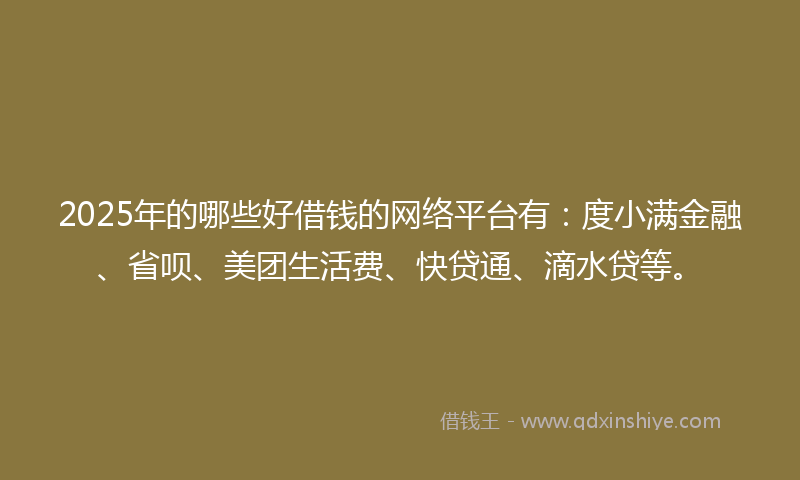 2025年的哪些好借钱的网络平台有：度小满金融、省呗、美团生活费、快贷通、滴水贷等。