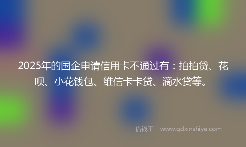 2025年的国企申请信用卡不通过有：拍拍贷、花呗、小花钱包、维信卡卡贷、滴水贷等。