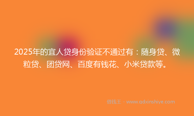 2025年的宜人贷身份验证不通过有：随身贷、微粒贷、团贷网、百度有钱花、小米贷款等。