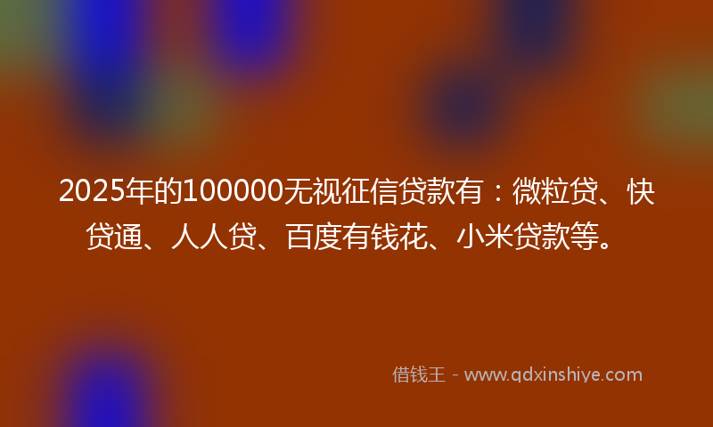 2025年的100000无视征信贷款有：微粒贷、快贷通、人人贷、百度有钱花、小米贷款等。