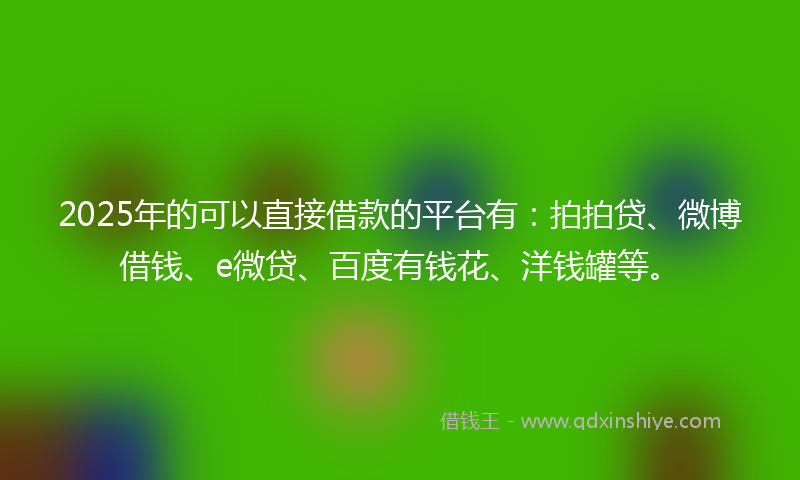 2025年的可以直接借款的平台有：拍拍贷、微博借钱、e微贷、百度有钱花、洋钱罐等。