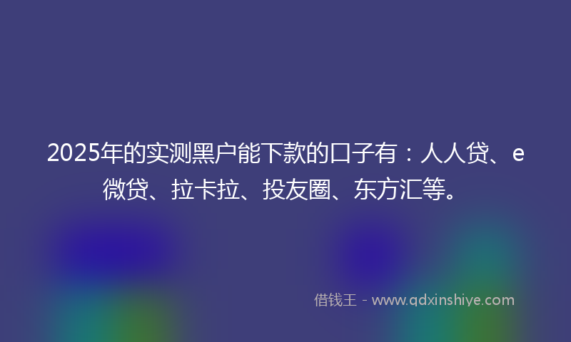 2025年的实测黑户能下款的口子有：人人贷、e微贷、拉卡拉、投友圈、东方汇等。