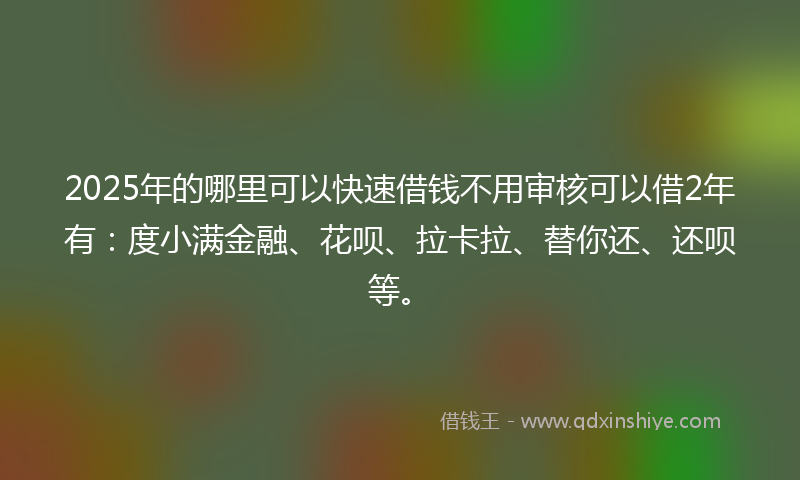 2025年的哪里可以快速借钱不用审核可以借2年有：度小满金融、花呗、拉卡拉、替你还、还呗等。