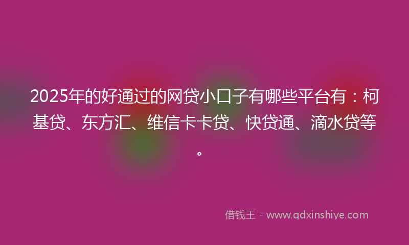 2025年的好通过的网贷小口子有哪些平台有：柯基贷、东方汇、维信卡卡贷、快贷通、滴水贷等。