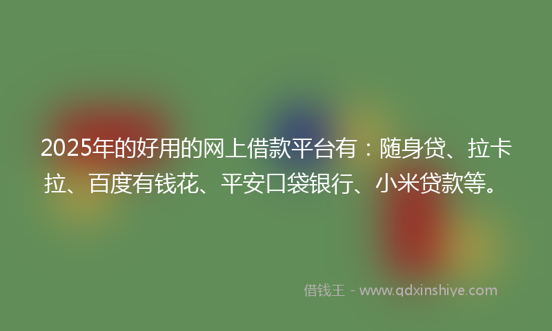 2025年的好用的网上借款平台有：随身贷、拉卡拉、百度有钱花、平安口袋银行、小米贷款等。
