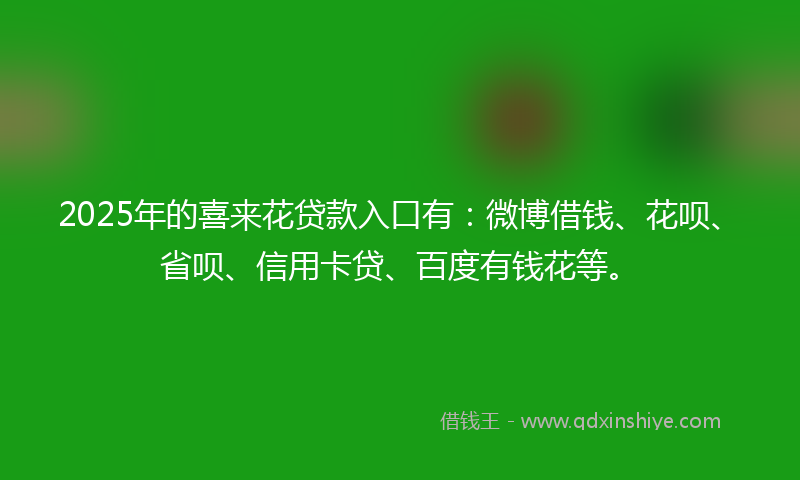 2025年的喜来花贷款入口有：微博借钱、花呗、省呗、信用卡贷、百度有钱花等。