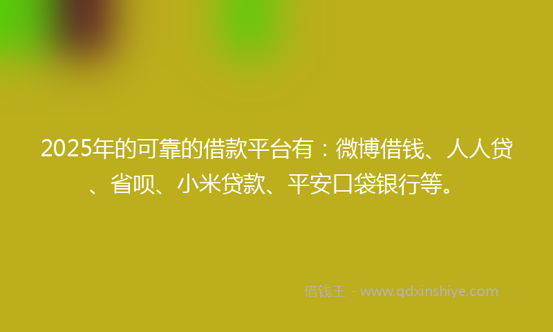 2025年的可靠的借款平台有：微博借钱、人人贷、省呗、小米贷款、平安口袋银行等。