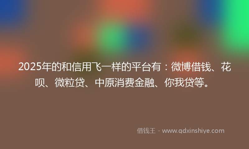 2025年的和信用飞一样的平台有：微博借钱、花呗、微粒贷、中原消费金融、你我贷等。