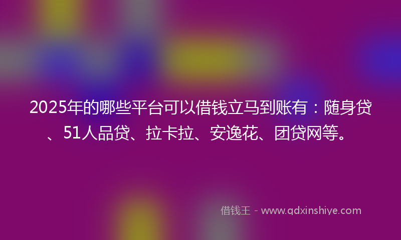 2025年的哪些平台可以借钱立马到账有：随身贷、51人品贷、拉卡拉、安逸花、团贷网等。