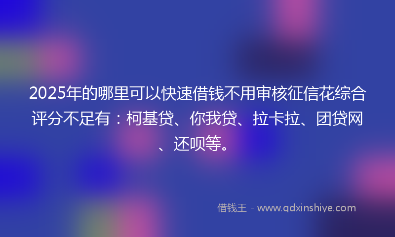 2025年的哪里可以快速借钱不用审核征信花综合评分不足有：柯基贷、你我贷、拉卡拉、团贷网、还呗等。