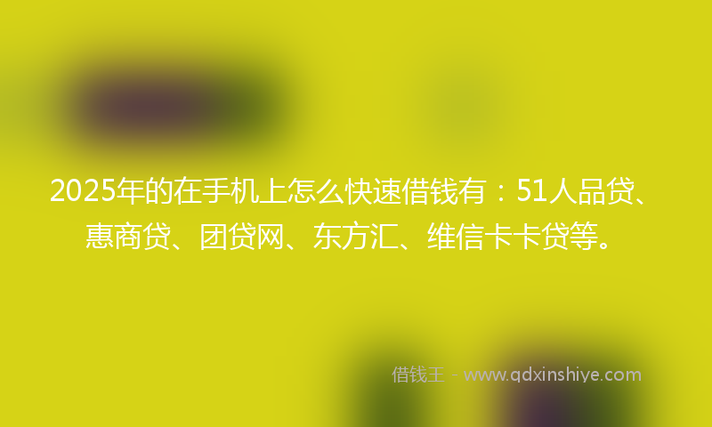 2025年的在手机上怎么快速借钱有：51人品贷、惠商贷、团贷网、东方汇、维信卡卡贷等。