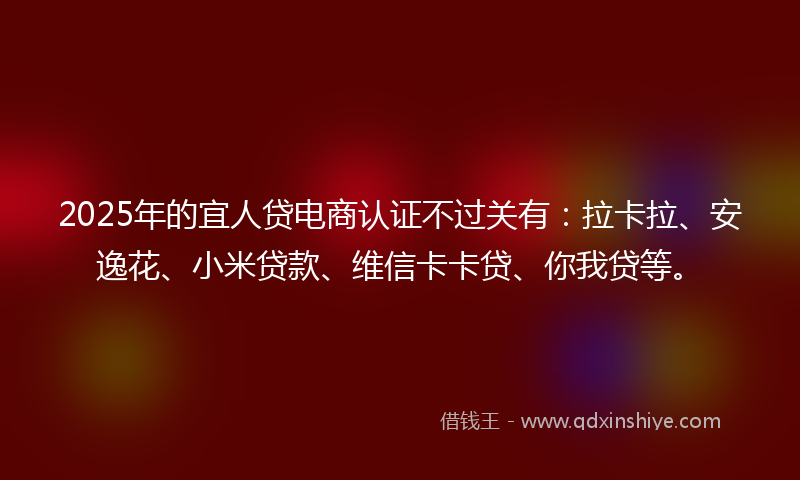 2025年的宜人贷电商认证不过关有：拉卡拉、安逸花、小米贷款、维信卡卡贷、你我贷等。