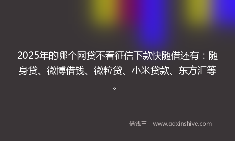 2025年的哪个网贷不看征信下款快随借还有：随身贷、微博借钱、微粒贷、小米贷款、东方汇等。