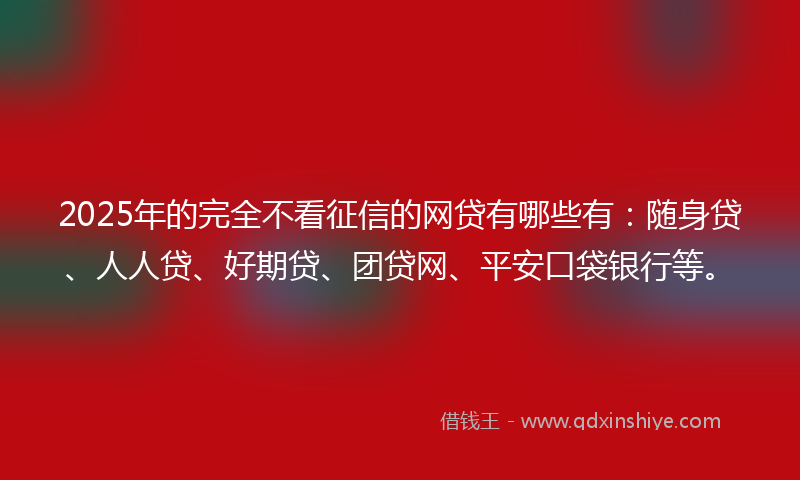 2025年的完全不看征信的网贷有哪些有：随身贷、人人贷、好期贷、团贷网、平安口袋银行等。
