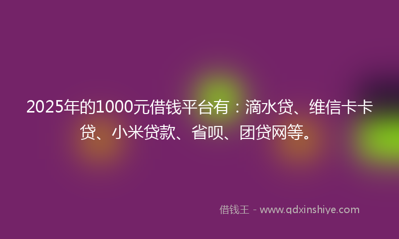 2025年的1000元借钱平台有：滴水贷、维信卡卡贷、小米贷款、省呗、团贷网等。
