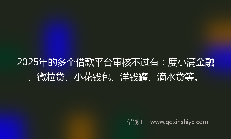 2025年的多个借款平台审核不过有：度小满金融、微粒贷、小花钱包、洋钱罐、滴水贷等。