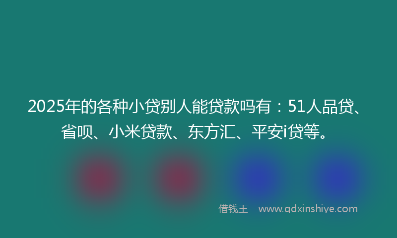 2025年的各种小贷别人能贷款吗有：51人品贷、省呗、小米贷款、东方汇、平安i贷等。