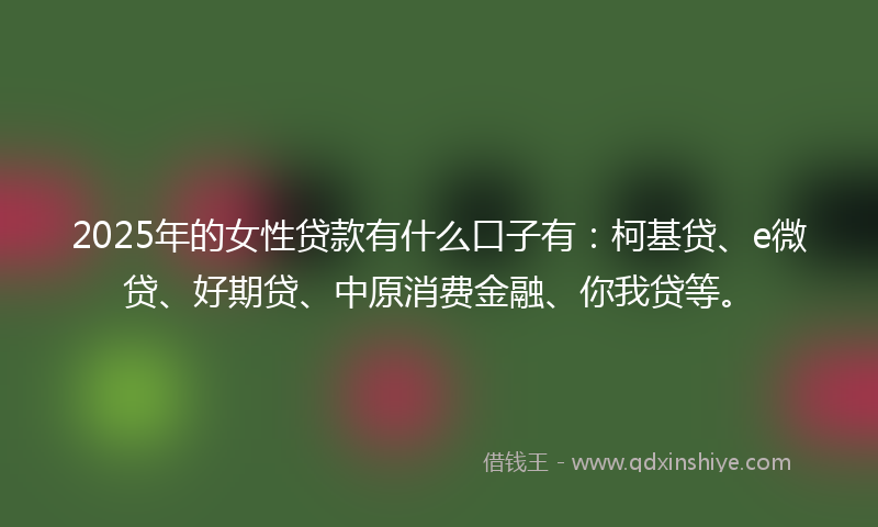 2025年的女性贷款有什么口子有：柯基贷、e微贷、好期贷、中原消费金融、你我贷等。