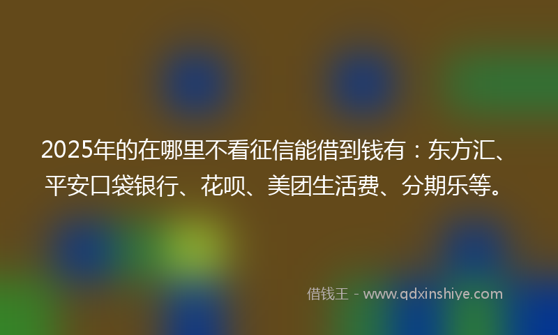 2025年的在哪里不看征信能借到钱有：东方汇、平安口袋银行、花呗、美团生活费、分期乐等。