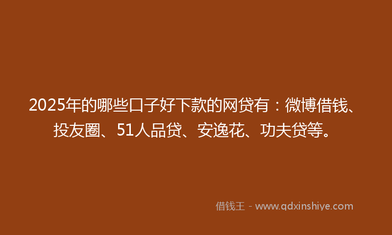 2025年的哪些口子好下款的网贷有：微博借钱、投友圈、51人品贷、安逸花、功夫贷等。