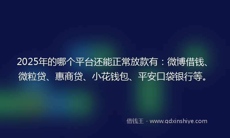 2025年的哪个平台还能正常放款有：微博借钱、微粒贷、惠商贷、小花钱包、平安口袋银行等。