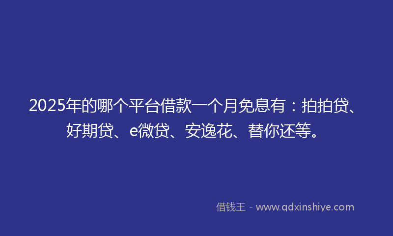 2025年的哪个平台借款一个月免息有：拍拍贷、好期贷、e微贷、安逸花、替你还等。
