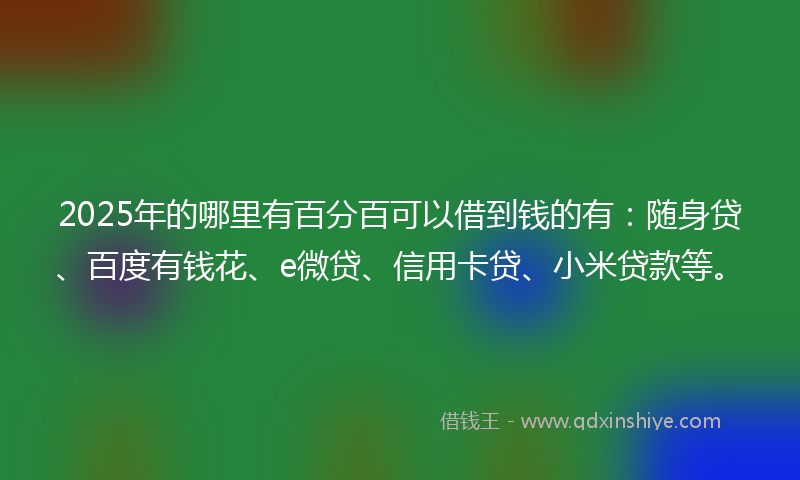 2025年的哪里有百分百可以借到钱的有：随身贷、百度有钱花、e微贷、信用卡贷、小米贷款等。
