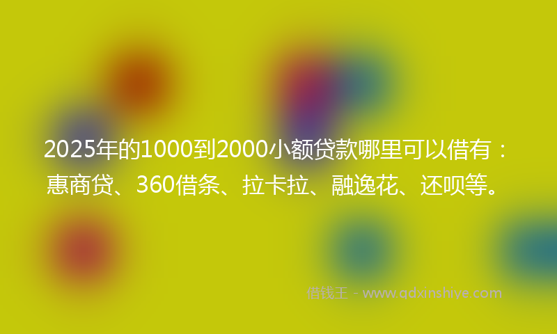2025年的1000到2000小额贷款哪里可以借有：惠商贷、360借条、拉卡拉、融逸花、还呗等。