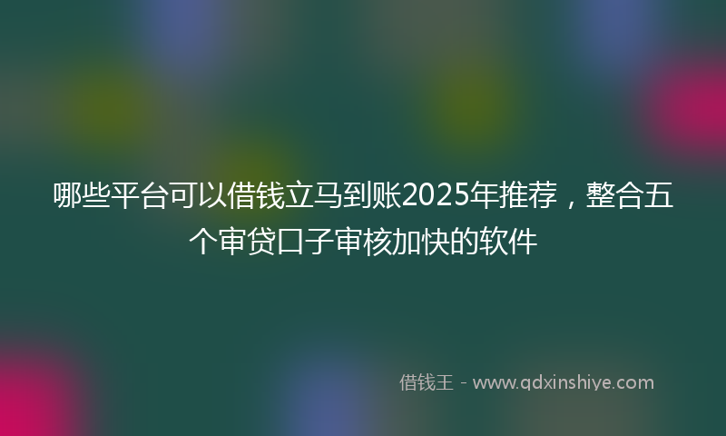 哪些平台可以借钱立马到账2025年推荐，整合五个审贷口子审核加快的软件