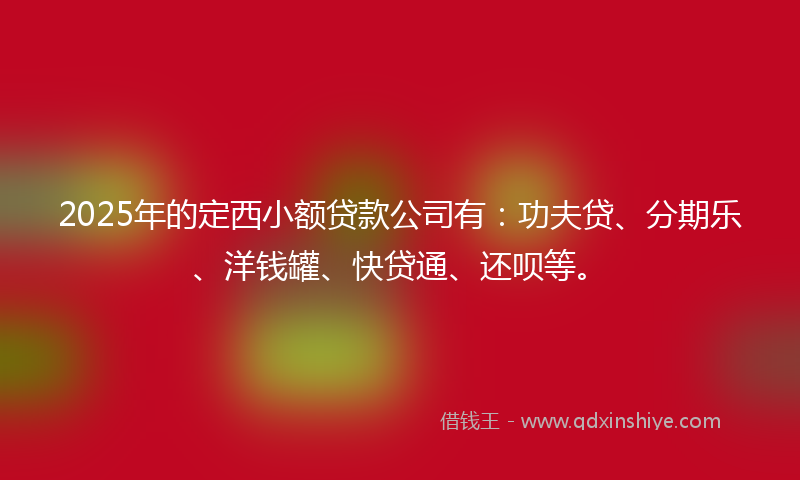 2025年的定西小额贷款公司有：功夫贷、分期乐、洋钱罐、快贷通、还呗等。