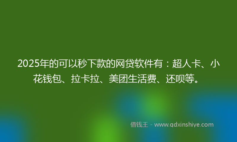2025年的可以秒下款的网贷软件有：超人卡、小花钱包、拉卡拉、美团生活费、还呗等。