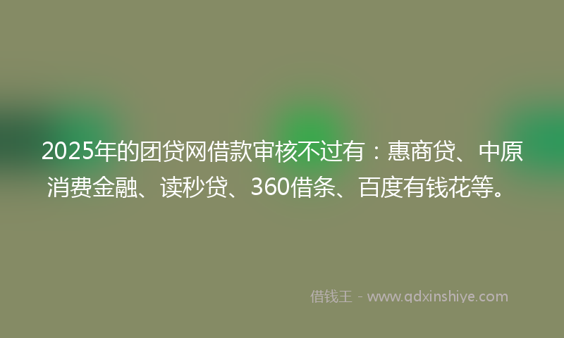 2025年的团贷网借款审核不过有：惠商贷、中原消费金融、读秒贷、360借条、百度有钱花等。
