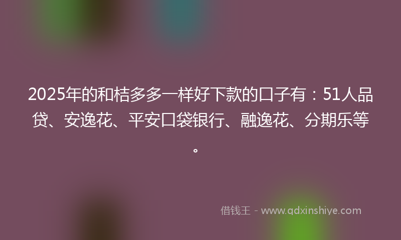 2025年的和桔多多一样好下款的口子有：51人品贷、安逸花、平安口袋银行、融逸花、分期乐等。