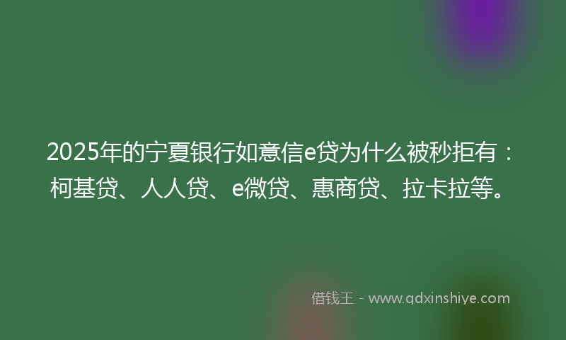2025年的宁夏银行如意信e贷为什么被秒拒有：柯基贷、人人贷、e微贷、惠商贷、拉卡拉等。