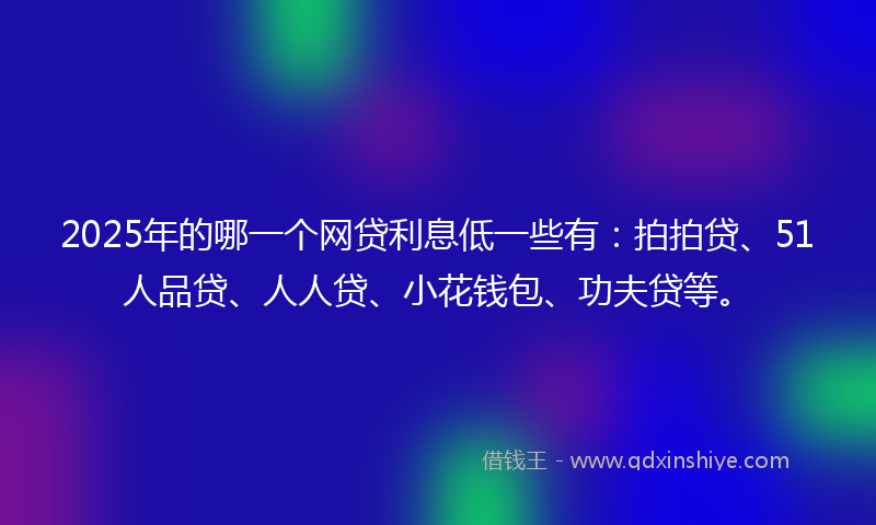2025年的哪一个网贷利息低一些有：拍拍贷、51人品贷、人人贷、小花钱包、功夫贷等。