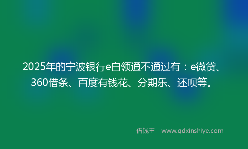 2025年的宁波银行e白领通不通过有：e微贷、360借条、百度有钱花、分期乐、还呗等。