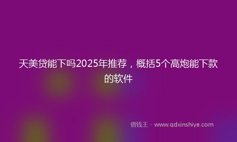 天美贷能下吗2025年推荐，概括5个高炮能下款的软件