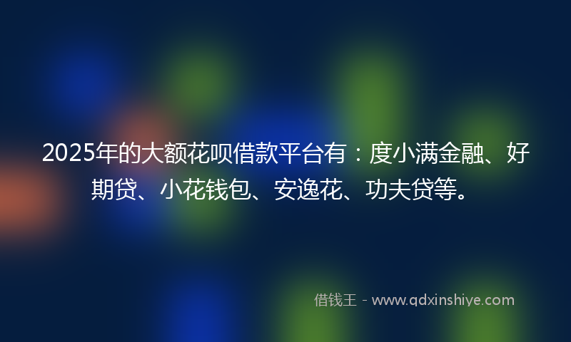 2025年的大额花呗借款平台有：度小满金融、好期贷、小花钱包、安逸花、功夫贷等。