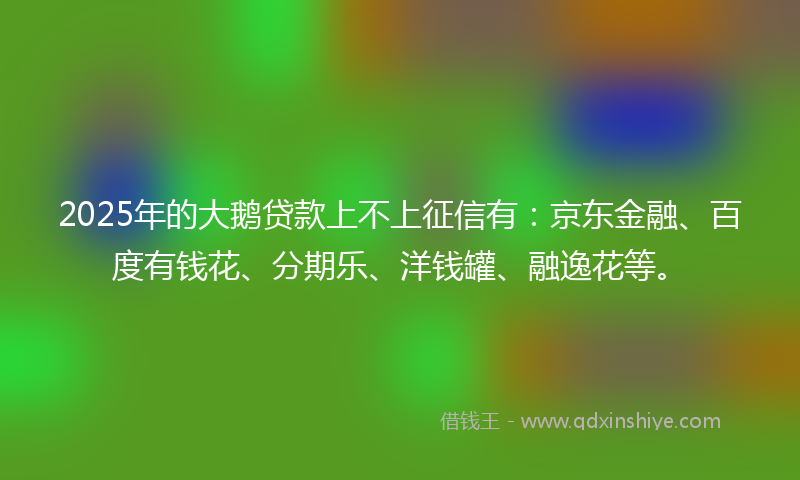 2025年的大鹅贷款上不上征信有：京东金融、百度有钱花、分期乐、洋钱罐、融逸花等。