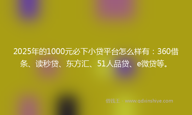 2025年的1000元必下小贷平台怎么样有：360借条、读秒贷、东方汇、51人品贷、e微贷等。