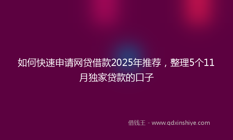 如何快速申请网贷借款2025年推荐，整理5个11月独家贷款的口子