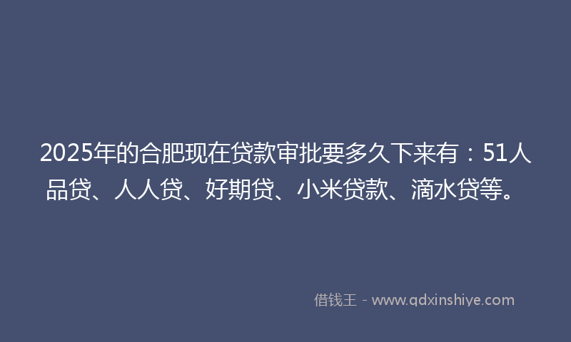 2025年的合肥现在贷款审批要多久下来有：51人品贷、人人贷、好期贷、小米贷款、滴水贷等。