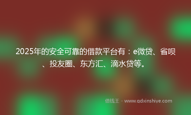 2025年的安全可靠的借款平台有：e微贷、省呗、投友圈、东方汇、滴水贷等。