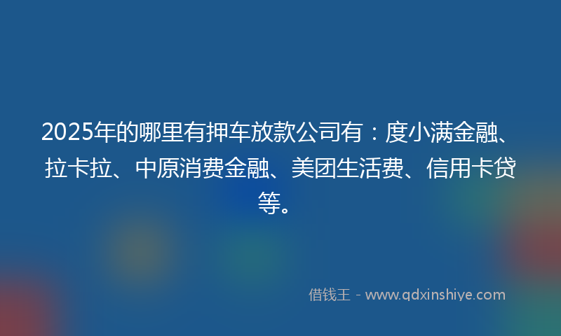2025年的哪里有押车放款公司有：度小满金融、拉卡拉、中原消费金融、美团生活费、信用卡贷等。