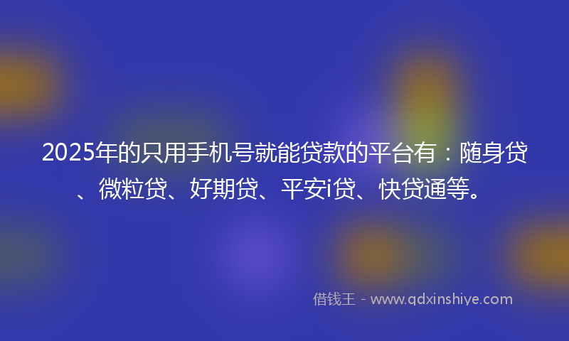2025年的只用手机号就能贷款的平台有：随身贷、微粒贷、好期贷、平安i贷、快贷通等。